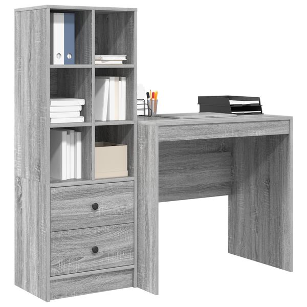 vidaXL Desk with Drawer 2 pcs Grey Sonoma