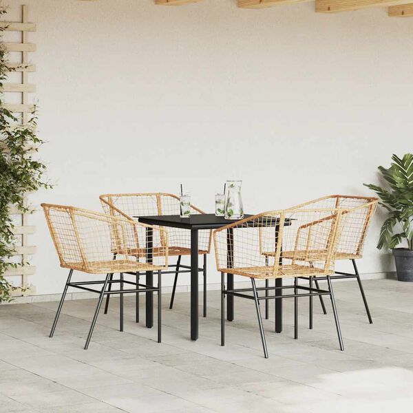 vidaXL 5 Piece Garden Dining Set Brown Poly Rattan Glass