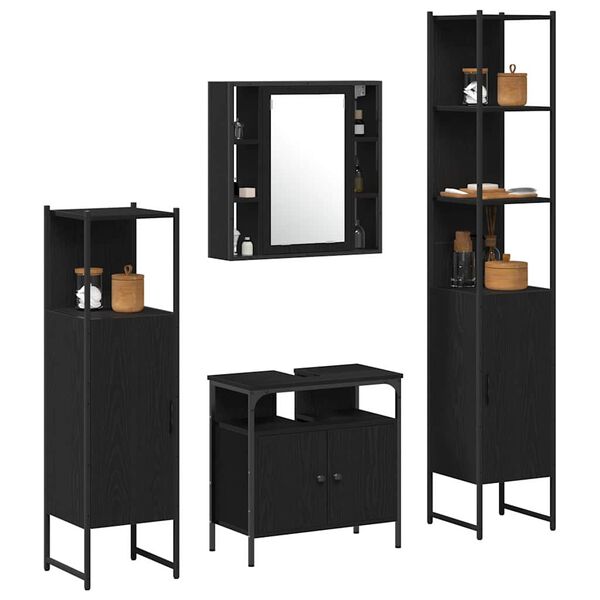 vidaXL Bathroom Furniture Set 4 pcs Black Oak Engineered Wood