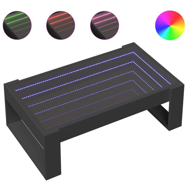 vidaXL Coffee Table with Infinity LED Black 90x53x30 cm