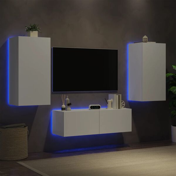 vidaXL 3 Piece TV Wall Cabinets with LED Lights White