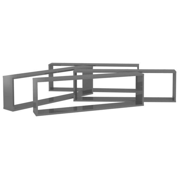 vidaXL Wall Cube Shelf 4 pcs High Gloss Grey 100x15x30 cm Engineered Wood