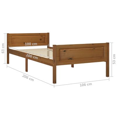 vidaXL Bed Frame Solid Pinewood Honey Brown 100x200 cm