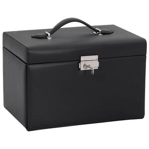 vidaXL Jewellery Box 3-Layer with Mirror Lockable Black 26x18x17.5 cm