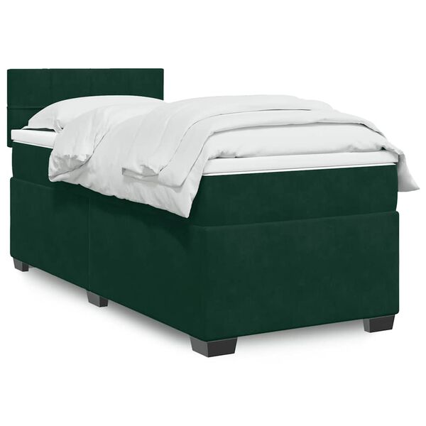 vidaXL Box Spring Bed with Mattress Dark Green 90x200 cm Velvet