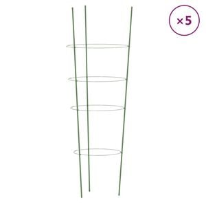 vidaXL Garden Plant Supports with 4 Rings 5 pcs Green 90 cm Steel