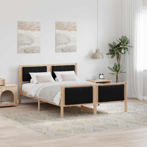 vidaXL Bed frame Brown and black 135 x 190 cm Solid pine wood