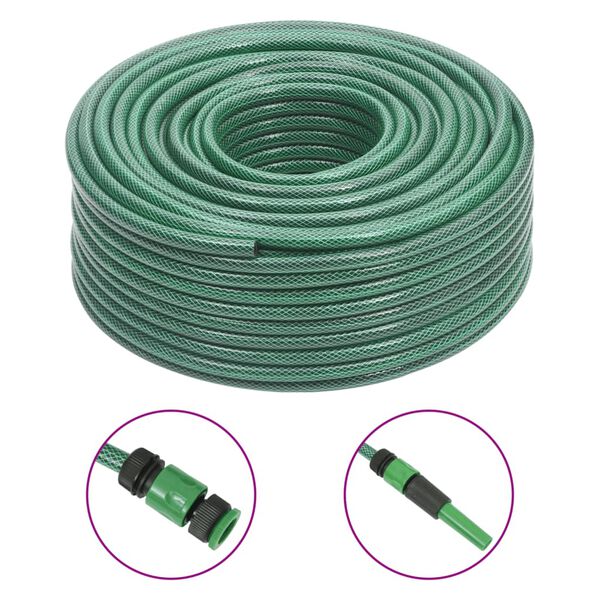 vidaXL Garden Hose with Fitting Set Green 0.5" 100 m PVC