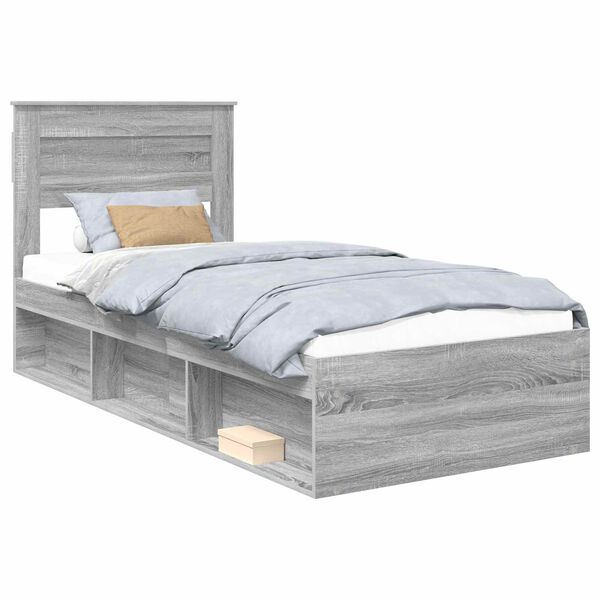 vidaXL Bed Frame Grey Sonoma 75 x 190 cm Solid Pine Wood
