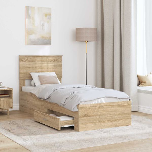 vidaXL Bed Frame Sonoma Oak and Silver 75 x 190 cm Engineered Wood