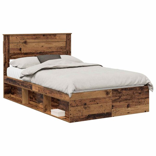 vidaXL Bed Frame with Headboard Old Wood 120 x 200 cm Solid Pine Wood