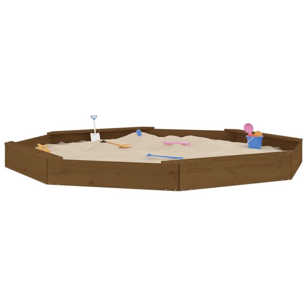 vidaXL Sandbox with Seats Honey Brown Octagon Solid Wood Pine