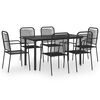 vidaXL 7 Piece Garden Dining Set Black Glass and Steel
