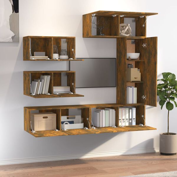 vidaXL 6 Piece TV Cabinet Set Smoked Oak Engineered Wood