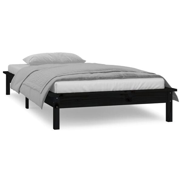 vidaXL LED Bed Frame without Mattress Black 100x200 cm Solid Wood