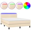 vidaXL Box Spring Bed with Mattress&LED Cream 140x200cm Fabric