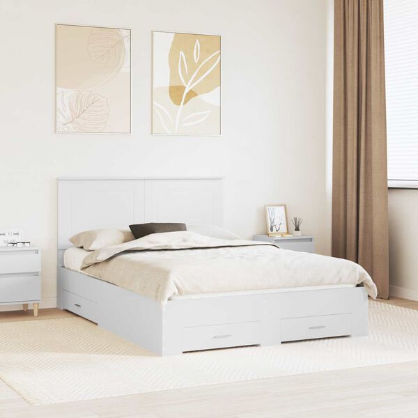 vidaXL Bed Frame with Headboard White 150 x 200 cm Engineered Wood