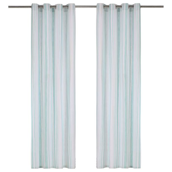 vidaXL Curtains with Metal Rings 2 pcs Cotton 140x225 cm Blue Stripe