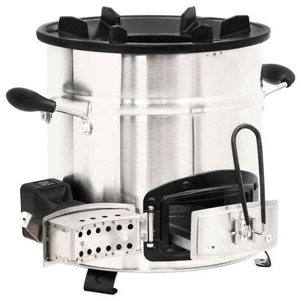 vidaXL Wood Stove with USB Fan Silver 35.5x26x28 cm Stainless Steel
