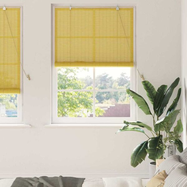 vidaXL Roller Blind with Curtains Manual Yellow 100 x 220 cm Bamboo