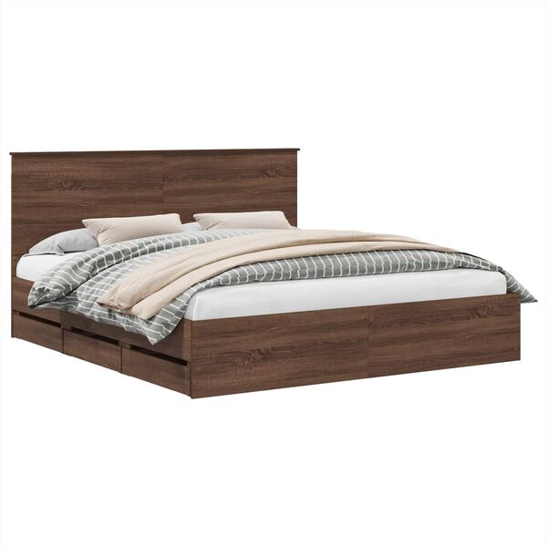 vidaXL Bed Frame with Drawer Brown Oak 200 x 200 cm Engineer Wood