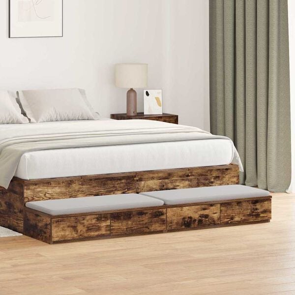 vidaXL Bed Drawers Smoked Oak 150 x 36.5 x 16.5 cm Engineered Wood