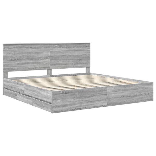 vidaXL Bed Frame with Drawer Grey Sonoma 200 x 200 cm Engineer Wood