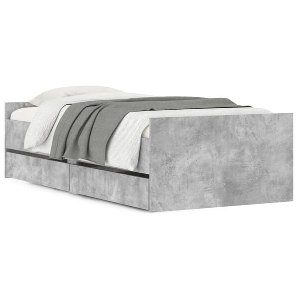 vidaXL Bed Frame with Drawers without Mattress Concrete Grey 90x200 cm