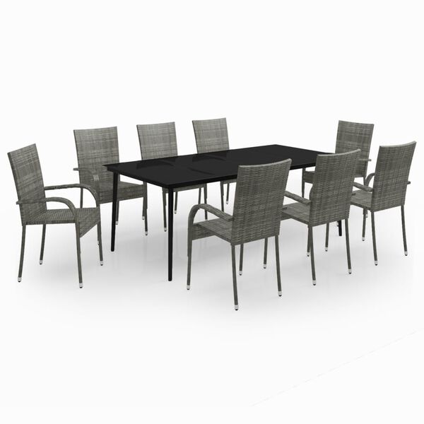 vidaXL 9 Piece Garden Dining Set Grey and Black