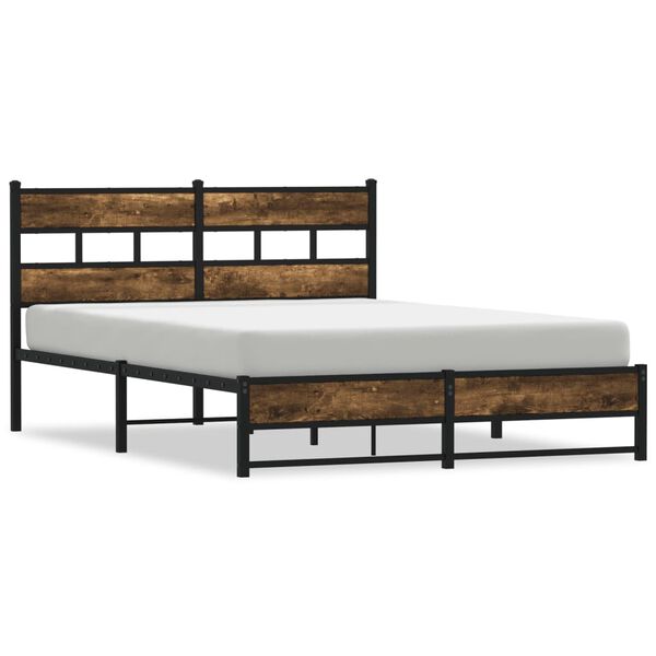 vidaXL Metal Bed Frame without Mattress Smoked Oak 160x200 cm