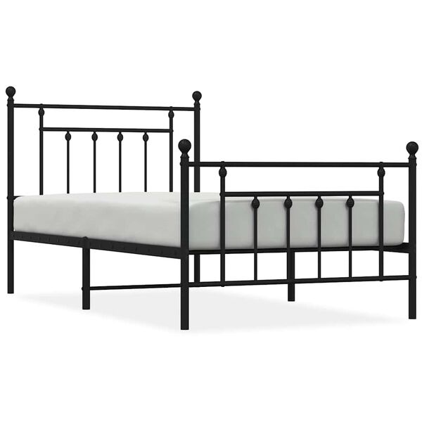 vidaXL Metal Bed Frame without Mattress with Footboard Black 100x190cm