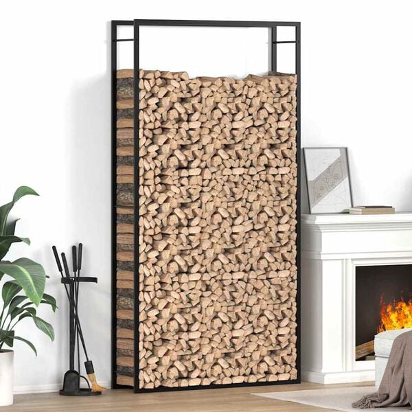 vidaXL Firewood Rack Matt Black 110x28x214 cm Steel