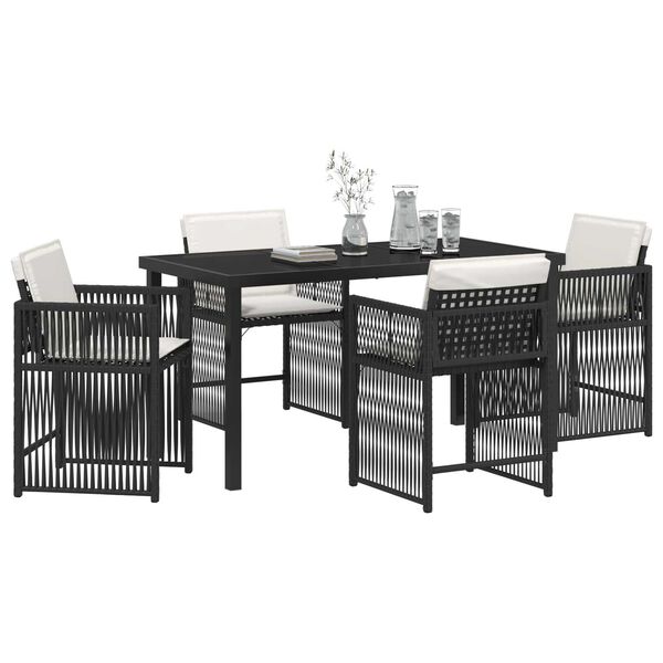 vidaXL Garden Dining Set 5 pcs Black Poly Rattan