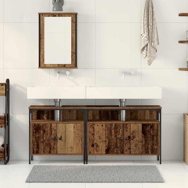 vidaXL Bathroom Vanity Units with Shelf 3 pcs Brown Engineered wood