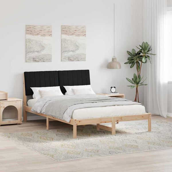 vidaXL Bed Frame with Headboard Black 140 x 190 cm Solid Pine Wood