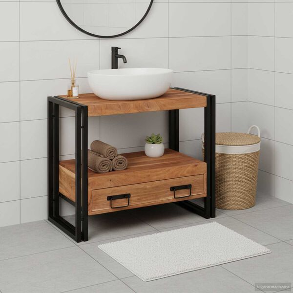 vidaXL Bathroom Sink Cabinet with Drawer Solid Acacia wood and Iron