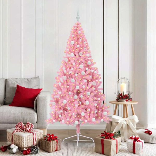 vidaXL Artificial Pre-lit Christmas Tree with 300 LEDs Pink 180 cm PVC
