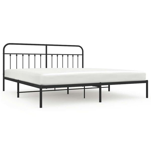 vidaXL Metal Bed Frame without Mattress with Headboard Black 200x200cm