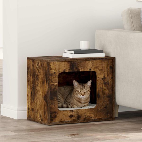 vidaXL Cat House Smoked Oak 51 x 30 x 42 cm Engineered Wood