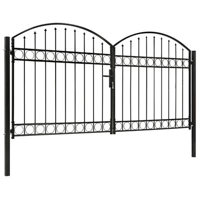 vidaXL Fence Gate Double Door with Arched Top Steel 300x150 cm Black