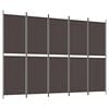 vidaXL 5-Panel Room Divider Brown 250x180 cm Fabric