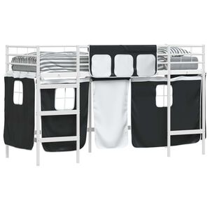 vidaXL Kids'Loft Bed Frame with Curtains White and Black 75 x 190 cm
