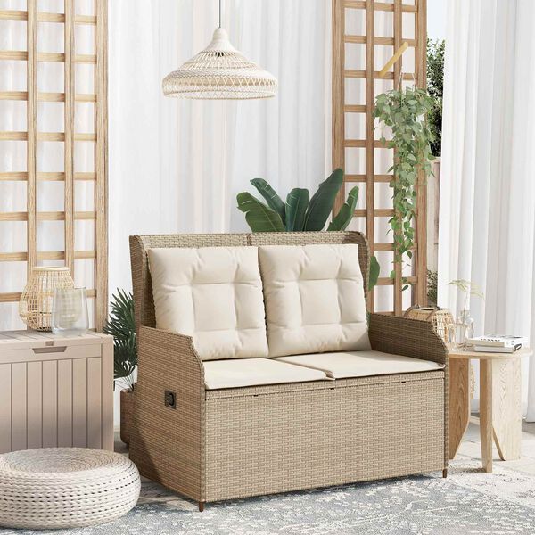 vidaXL Garden Bench Beige Poly Rattan
