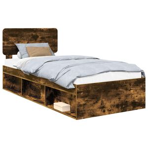 vidaXL Bed Frame Smoked Oak 100 x 200 cm Solid Pine Wood