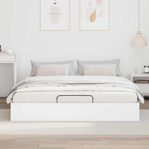 vidaXL Ottoman Bed Frame White 203 x 160 x 25 cm Chipboard