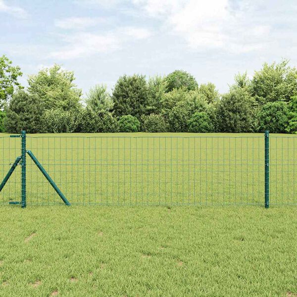 vidaXL Fence with Post Green 0.4 x 10 m Steel and PVC