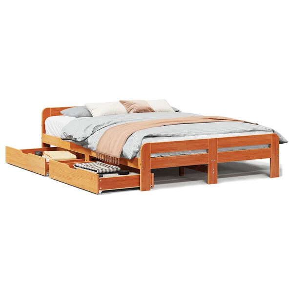 vidaXL Bed frame without Mattress Wax Brown 150x200 cm King Size Solid Wood Pine