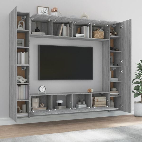 vidaXL 8 Piece TV Cabinet Set Grey Sonoma Engineered Wood