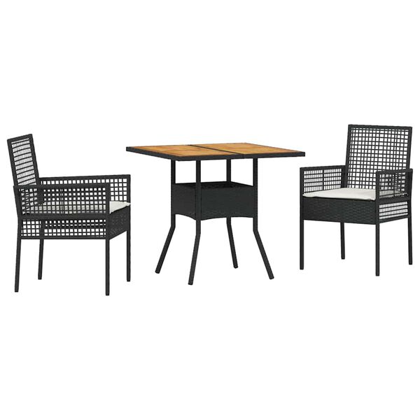 vidaXL Garden Dining Set 3 pcs Black Poly rattan