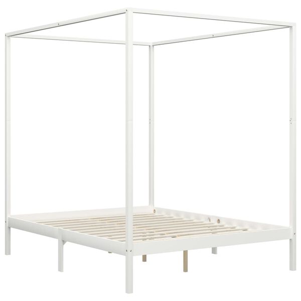 vidaXL Canopy Bed Frame without Mattress White Solid Wood 160x200 cm